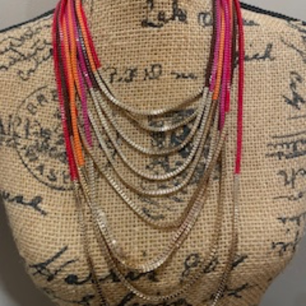 Multi-Strand Layered Colorful Necklace & Matching Drop Earrings